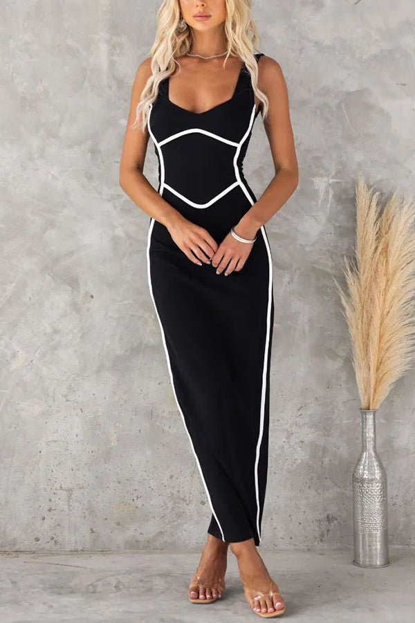 In The Heads Turn Line Trim Bodycon Stretch Maxi Dress | Consonak