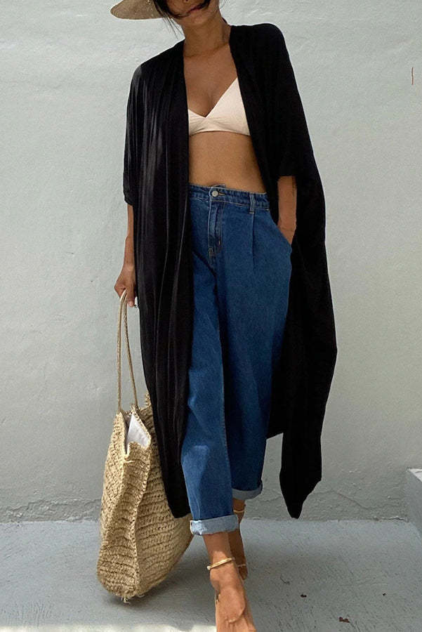 Summertime In Venice Solid Color Kimono Beach Cover-up-consonak