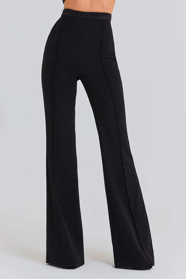 Women Power High Rise Side Zipper Flare Slim Fit Pants-consonak