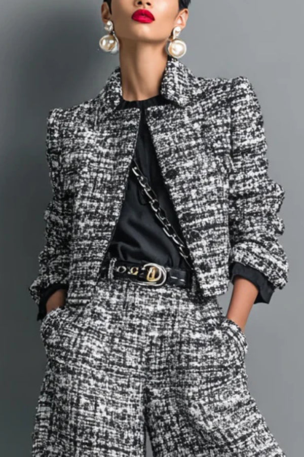 Stylish Long-sleeved Single-breasted Short Jacket and Casual Pocket Wide-leg Pants Sets | Consonak