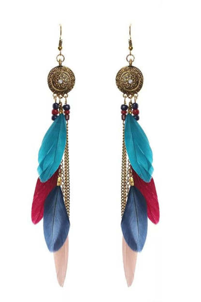 Vintage Chain Tassel Bohemian Feather Earrings-consonak