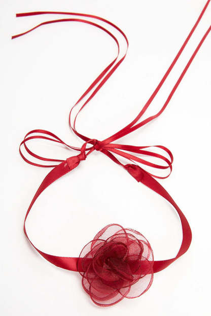SACRED FLOWER RIBBON CHOKER NECKLACE-consonak