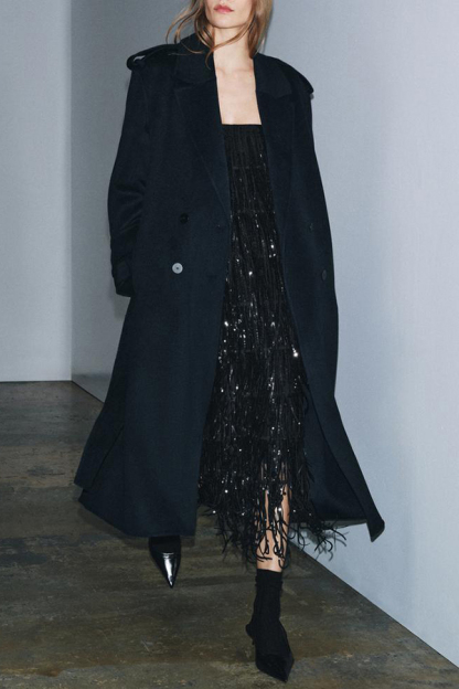 Chic Celebration Layered Sequined Tassels Slip Strapless H-line Midi Dress-consonak