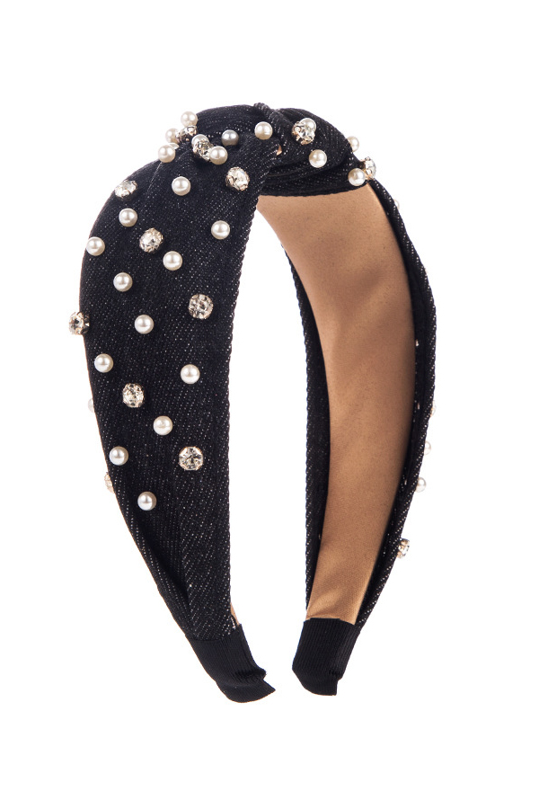 Fashion Pearl Rhinestone Fabric Headband-consonak