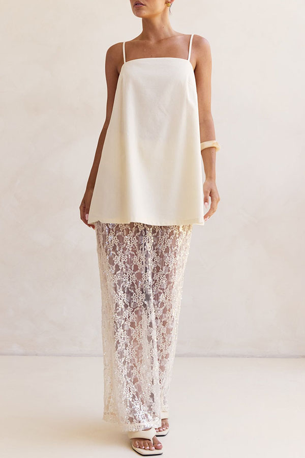 Vera Semi Sheer Flower Lace Sequin High Rise Maxi Skirt-consonak