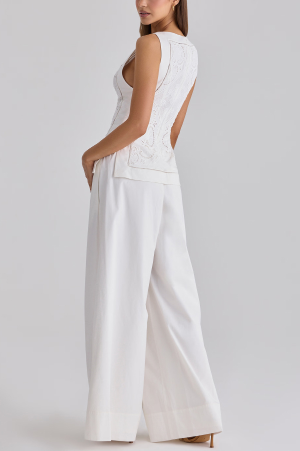 Exquisite and casual mid rise pocket wide leg pants
