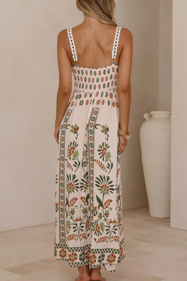 Floral Print Sleeveless Square Neck Casual Vacation Maxi Dress-consonak
