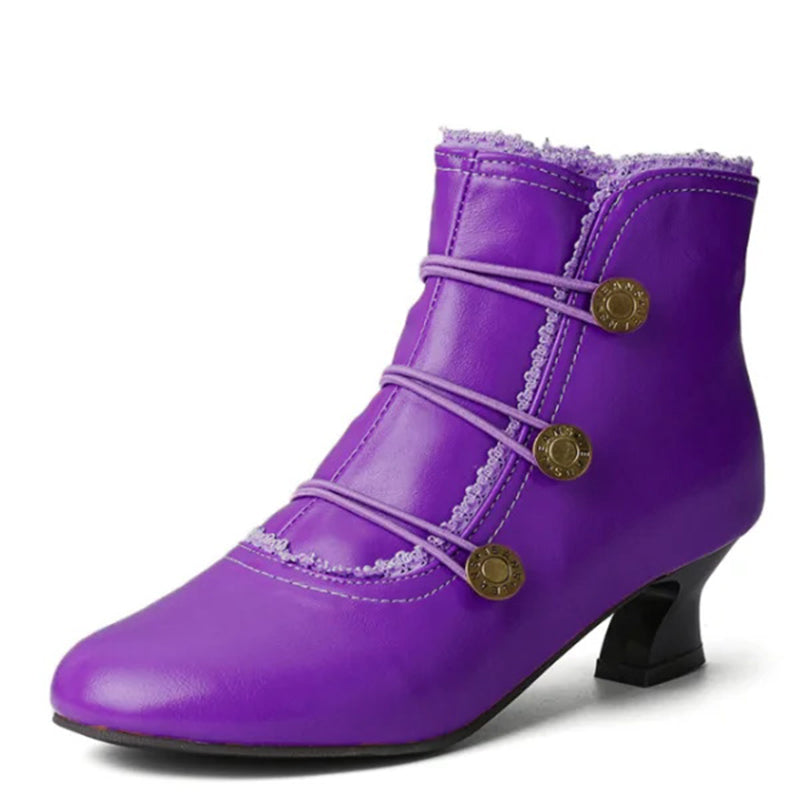 Retro Lace Round Buckle Low Heel Martin Boots-consonak
