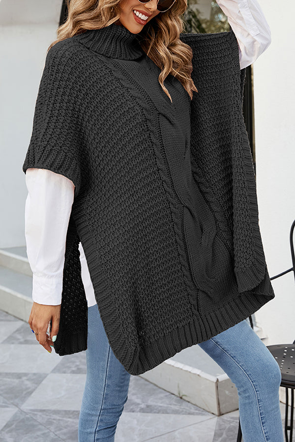 Solid Color Loose Turtleneck Shawl-style Knit Sweater-consonak
