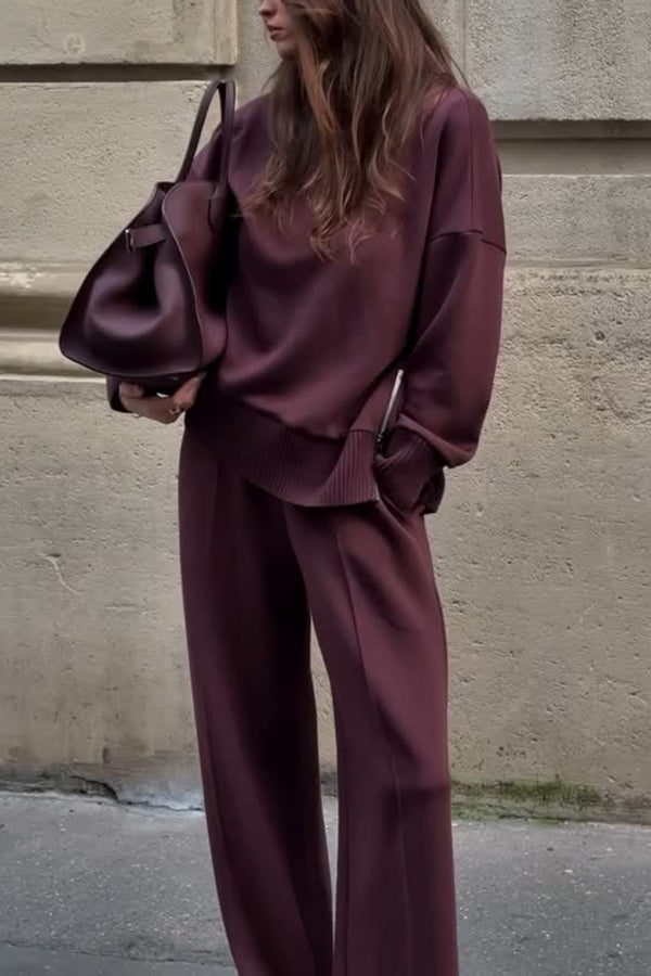 Double Soft Turtleneck Side Zipper Sweatshirt and Elastic Waist Pocketed Loose Pants Set | Consonak