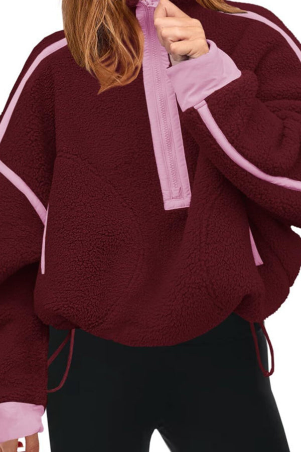Stylish Color-blocked Trim Loose Casual Pocket Sweatshirt-consonak