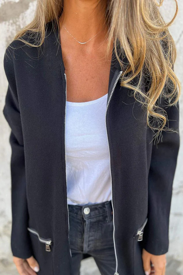 Solid Color Hooded Casual Zip Pocket Jacket-consonak