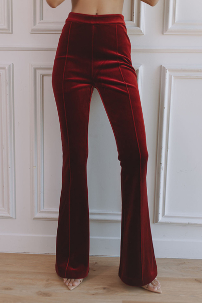 Delicate Daze Velvet High Rise Elastic Waist Flare Pants-consonak