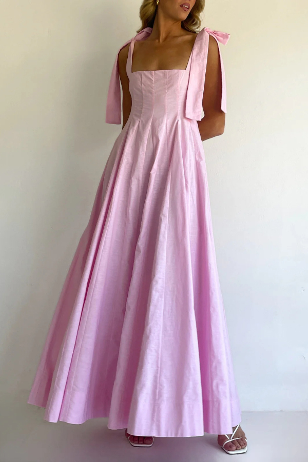 Solid Color Sleeveless Tie-up Suspender Elegant Patchwork Maxi Dress-consonak