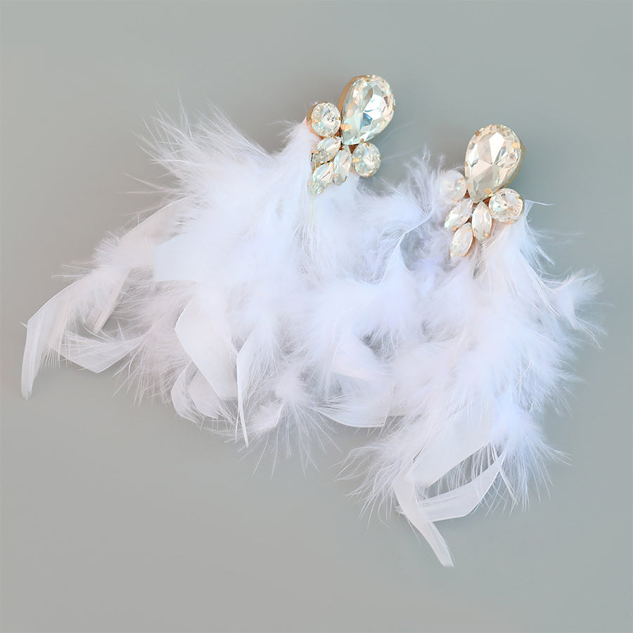 Alloy Inlaid Floral Tassel Bohemian Long Feather Earrings | Consonak