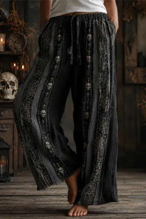 Halloween Dark-themed Printed Wide-Leg Pants-Consonak
