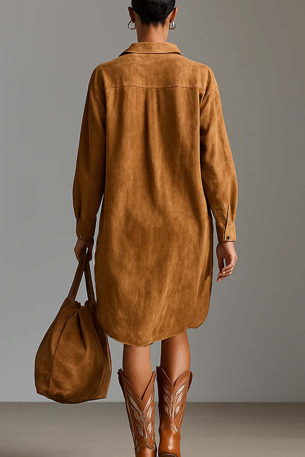 Fashionable Embroidered Loose Suede Long-sleeved Casual Mini Dress-consonak