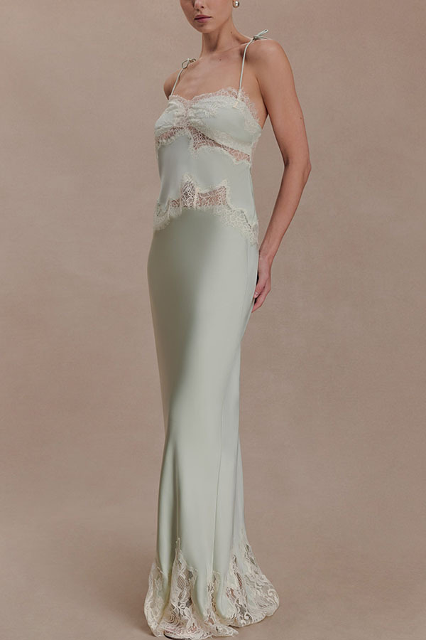 Nina Satin Lace Detail Thin Tie Up Straps Loose Tank-consonak