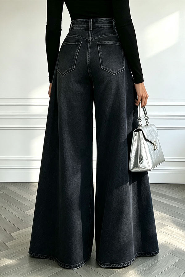 High-Waist Overlay Wide-Leg Jeans-Consonak