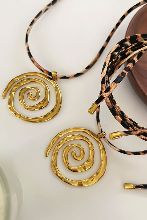 Stylish Leopard Print Leather Cord Spiral Stainless Steel Necklace-consonak
