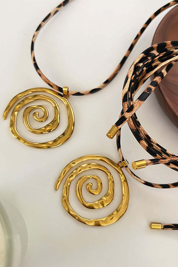 Stylish Leopard Print Leather Cord Spiral Stainless Steel Necklace-consonak
