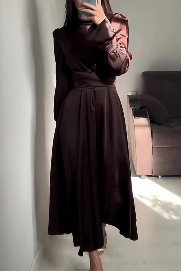 Solid Color Ruffled Sleeves Waisted Tie Slim Fit Maxi Dress-consonak