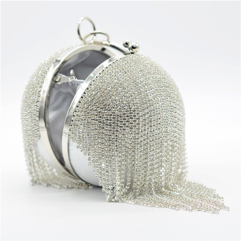 Fashionable Tassel Diamond Ball Evening Handbag-consonak
