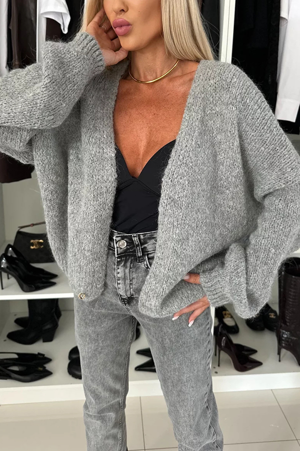 Explore Autumn Knit Open Front Long Balloon Sleeve Loose Cardigan-consonak