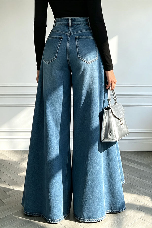 High-Waist Overlay Wide-Leg Jeans-Consonak
