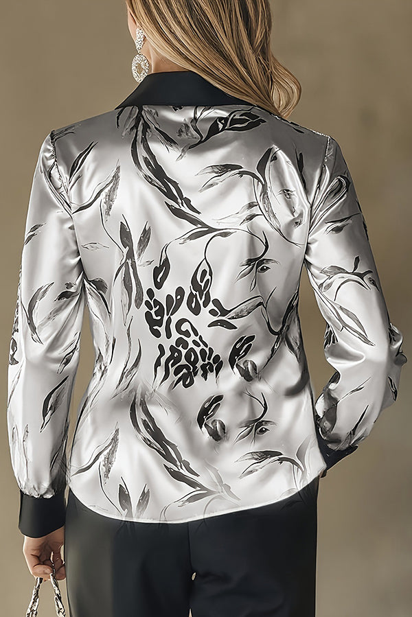 Unique Printed Satin Long-Sleeve Casual Shirt-consonak