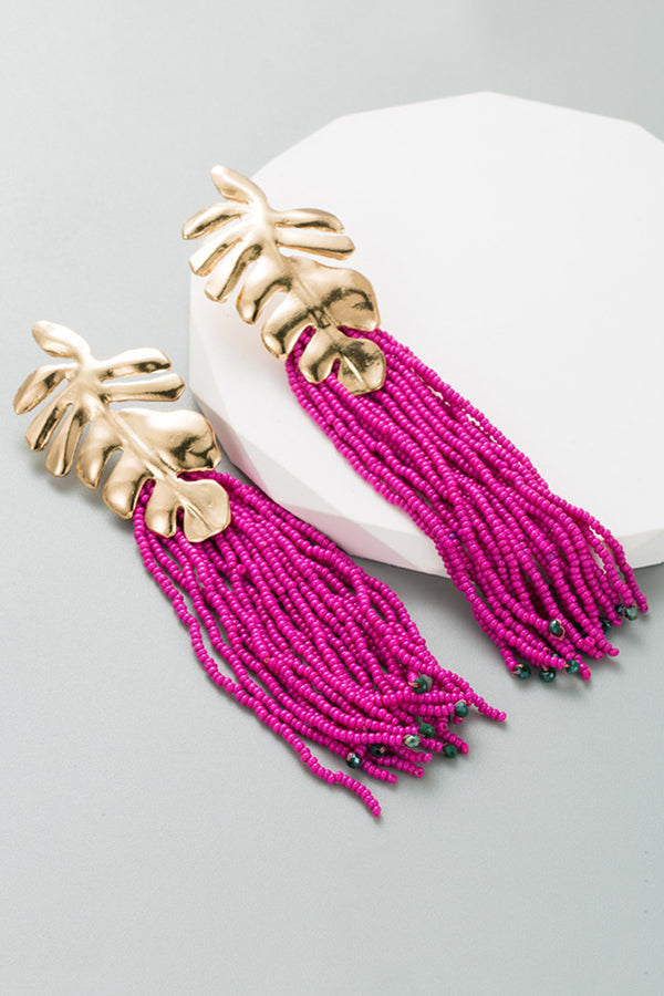 Bohemian Handmade Rice Bead Tassel Long Earrings-consonak