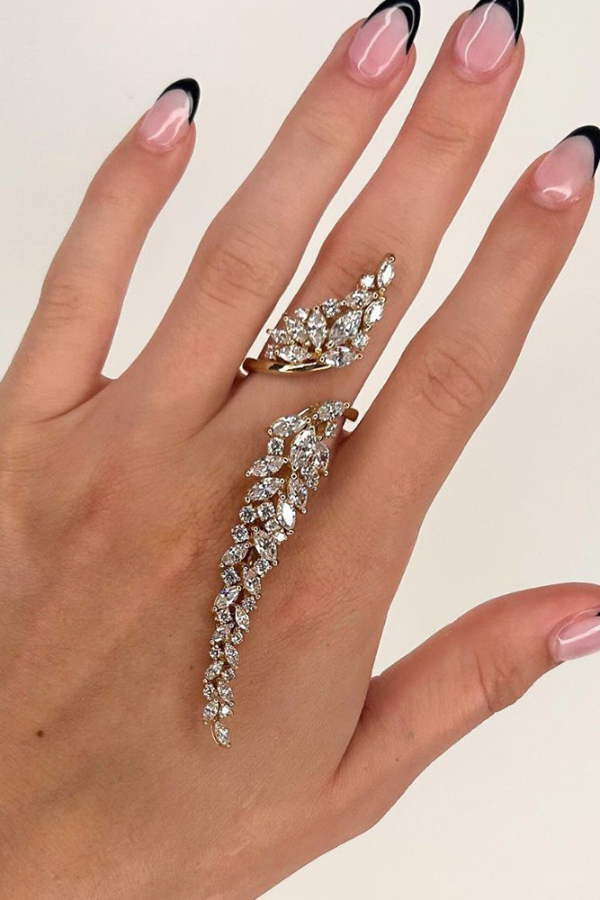 Stylish Zircon Leaf-shaped Open Ring