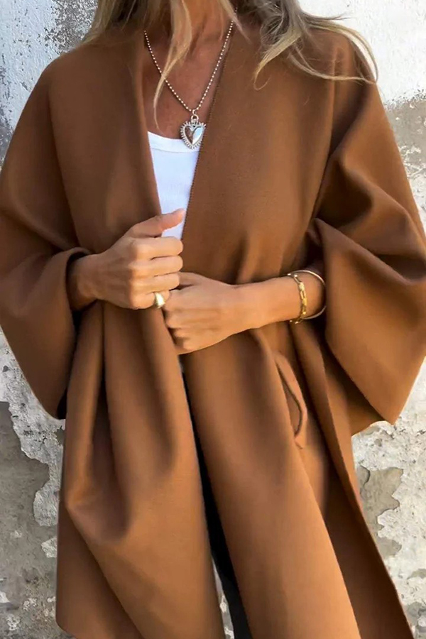 Solid Color Loose V-neck Shawl Cape Jacket-consonak