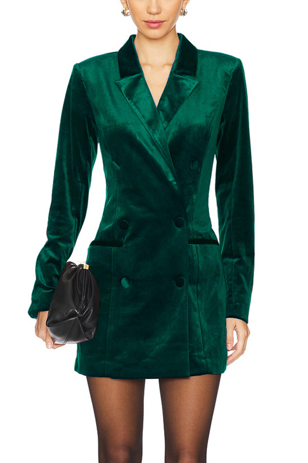Holiday Soiree Solid Color Velvet Lapel Long Sleeve Blazer Mini Dress-consonak