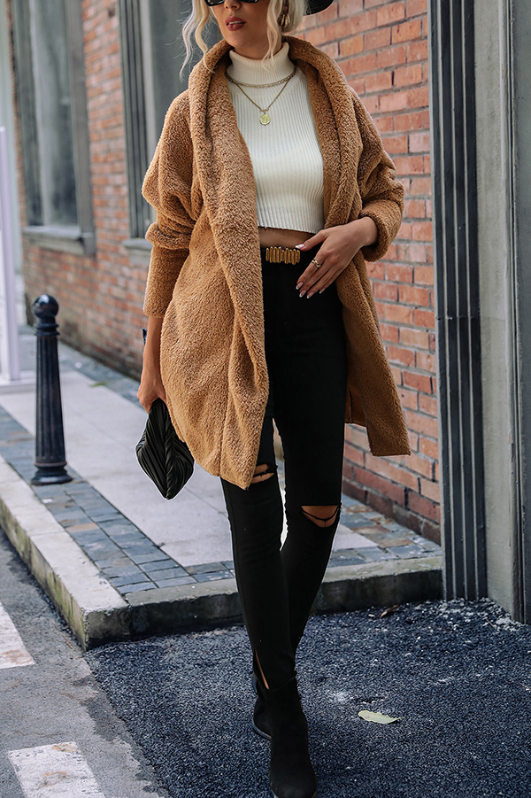 Solid Color Double-faced Velvet Casual Loose Long Coat-consonak