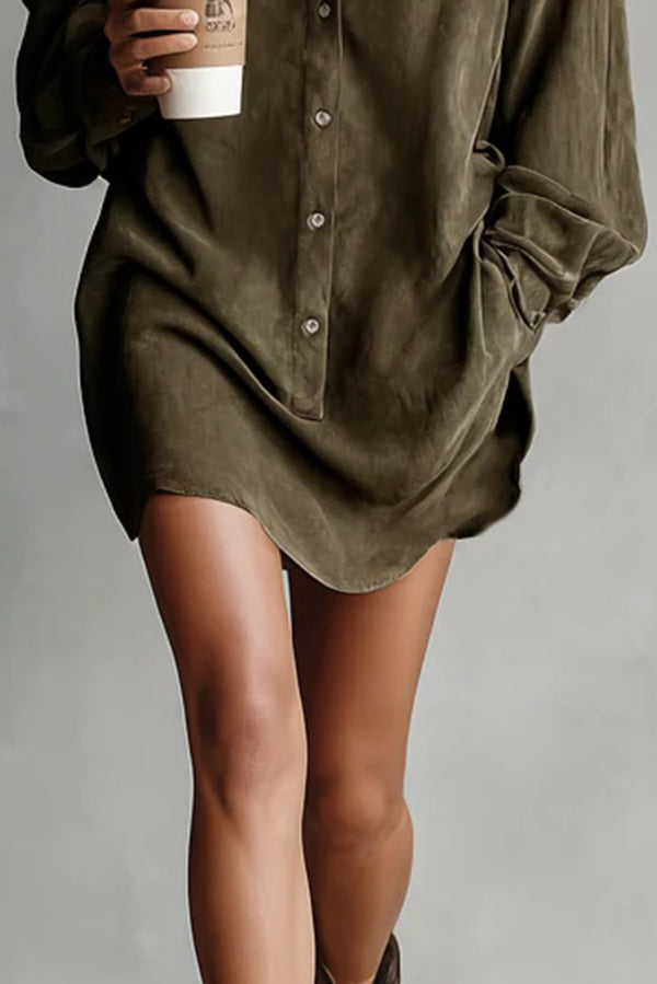 Fashionable Loose-fitting Long-sleeved Shirt-style Retro Mini Dress-consonak
