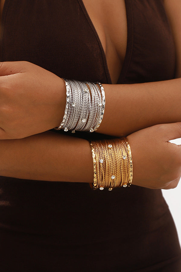 Sweet and Cool Punk Style Wide Metal Brushed Line Open Bracelet | Consonak