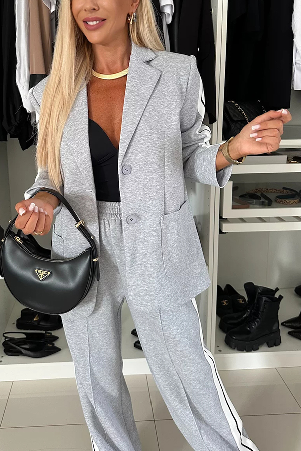 Bold Claim Sporty Patchwork Lapel Blazer and Elastic Waist Pocket Loose Pants Set | Consonak