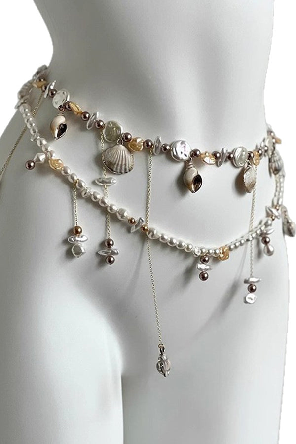 Pearl, Shell, and Conch Tassel Body Chain-Consonak