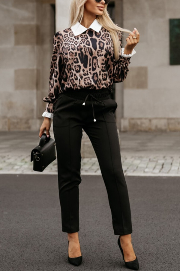 Leopard Print Lapel Long Sleeve Casual Shirt-consonak