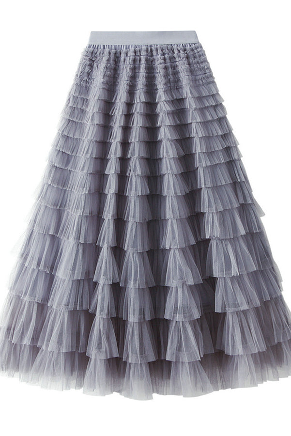 Be Your Own City Queen Tiered Elastic Waist Tulle Maxi Skirt | Consonak