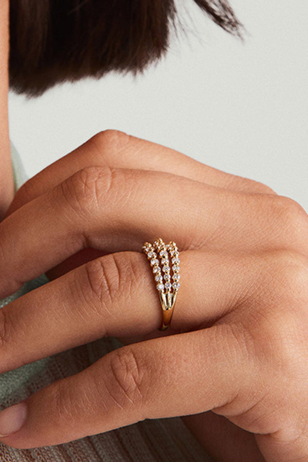 Fashionable Three-layer Micro-paved Zircon Ring-consonak