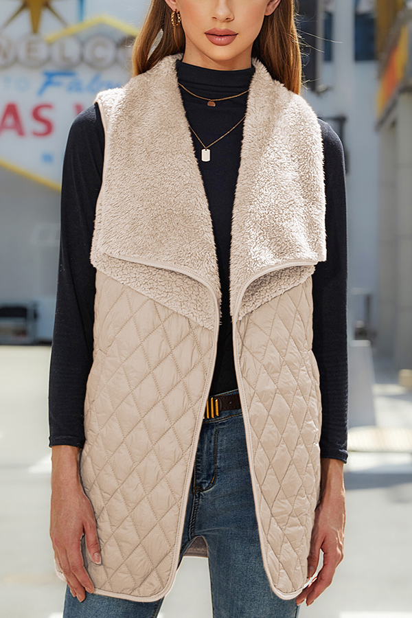 Fashion Plush Patchwork Sleeveless Pocket Vest Jacket-consonak