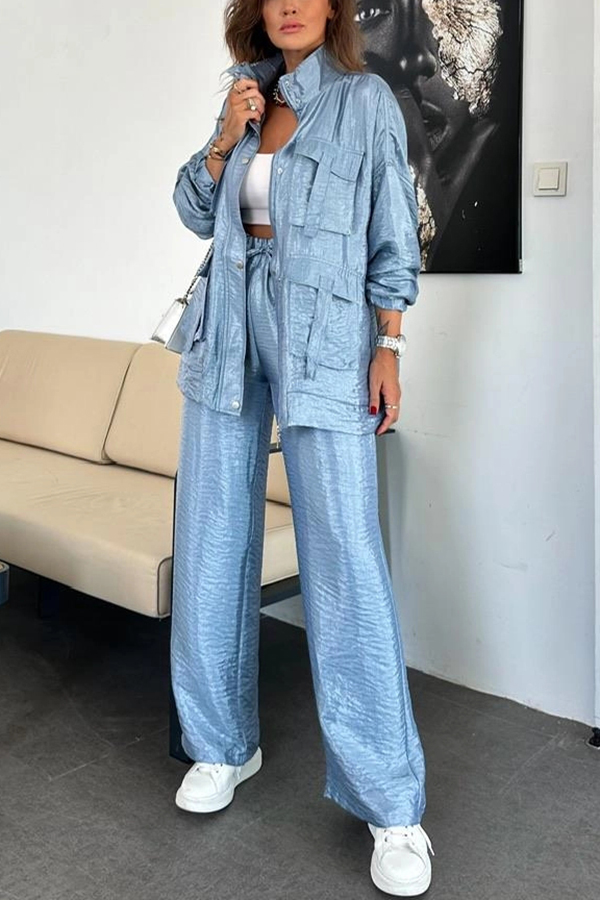 Easy on Me Metallic Fabric Elastic Waist Pocketed Wide Leg Pants | Consonak