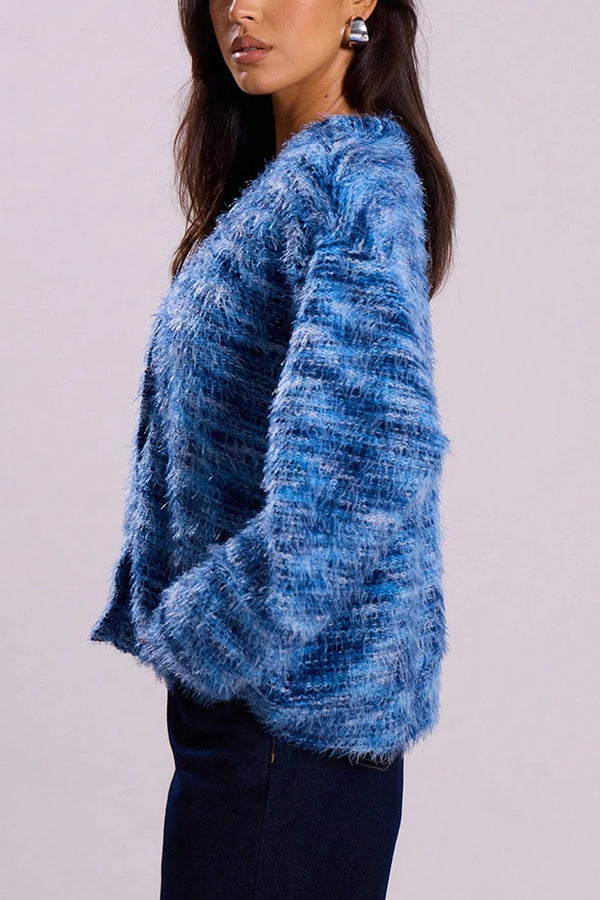 Fashionable Mixed Color Loose V-neck Casual Knit Cardigan-consonak