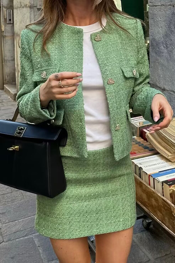 Stylish Tweed Spinning Zipper Mini Skirt-consonak