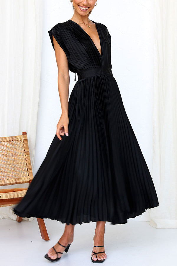 Hello Gorgeous Satin Pleated Party Midi Dress-consonak