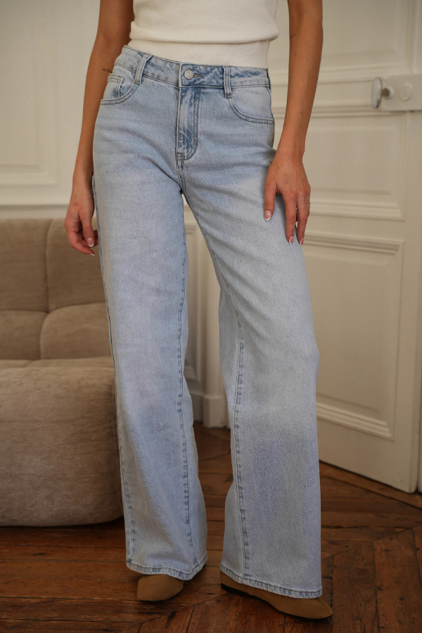 Stylish Denim Colorblock Star Patterned Mid Waist Pocket Wide Leg Jeans-consonak