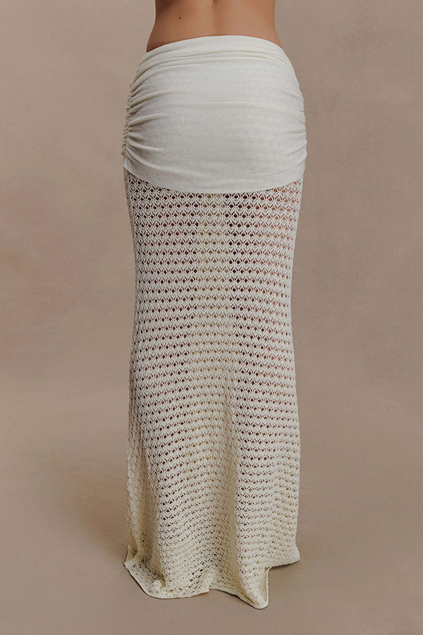 Mania Knit Hardware Detail Bell Sleeve Crop Top and Gathered Overlay Sash Stretch Maxi Skirt Set-Consonak