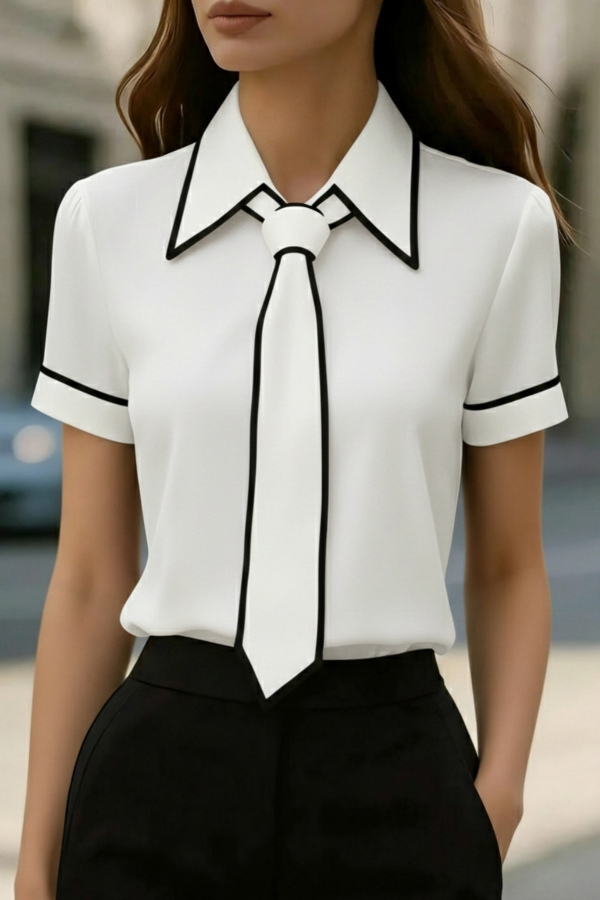 Stylish Color-blocked Trim Collared Short-sleeved Casual Shirt | Consonak